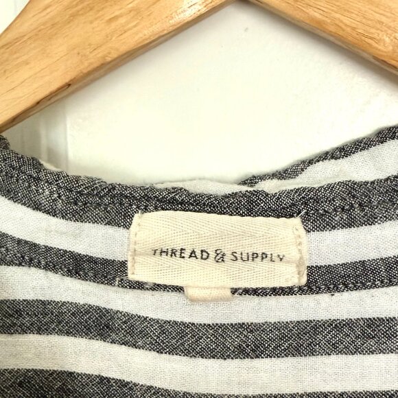 Thread and Supply Black White Grey Striped Button Up Shirt Size Medium Dry Goods - Picture 3 of 5